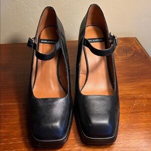 ANGEL ALARCON Black Made In Spain Leather Platform Mary Janes Size 41 Eu 8.5 US